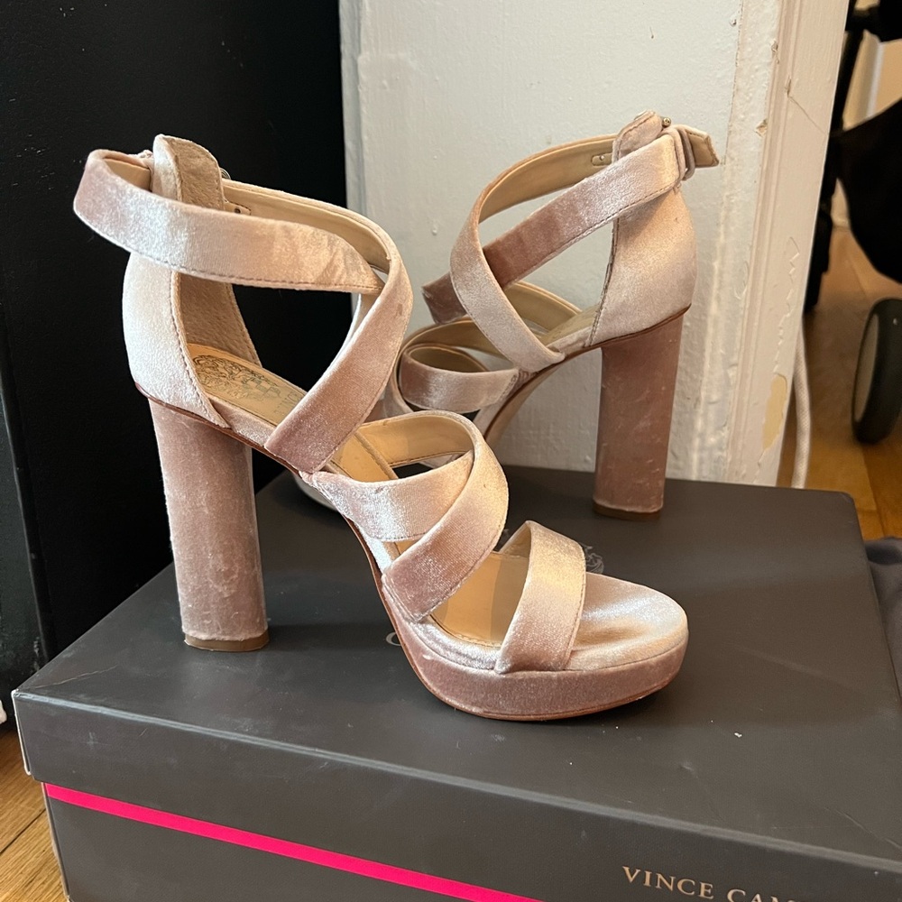 Vince Camuto Velvet Catyna Strappy Heels In Blush